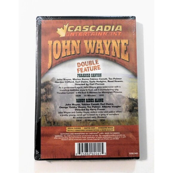 John Wayne DVD Double Feature Paradise Canyon 1935 Randy Rides Alone 1934 Sealed - Picture 2 of 3